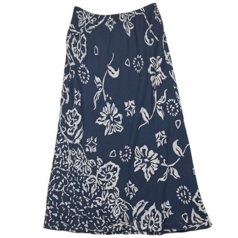 Carole Little Sport Petites Navy Blue White Floral Rayon Midi Skirt 204117D MLT